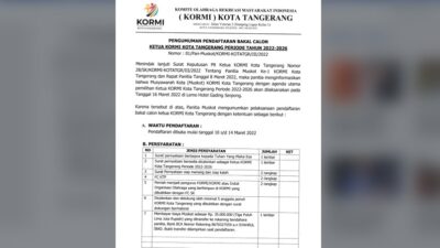 Pendaftaran Calon Ketua KORMI Kota Tangerang 2022-2024 Dibuka, Simak Syarat dan Cara Daftarnya