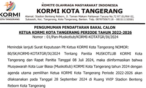 Pendaftaran Bakal Calon Ketua KORMI Kota Tangerang Resmi Dibuka: Panitia Umumkan Persyaratan