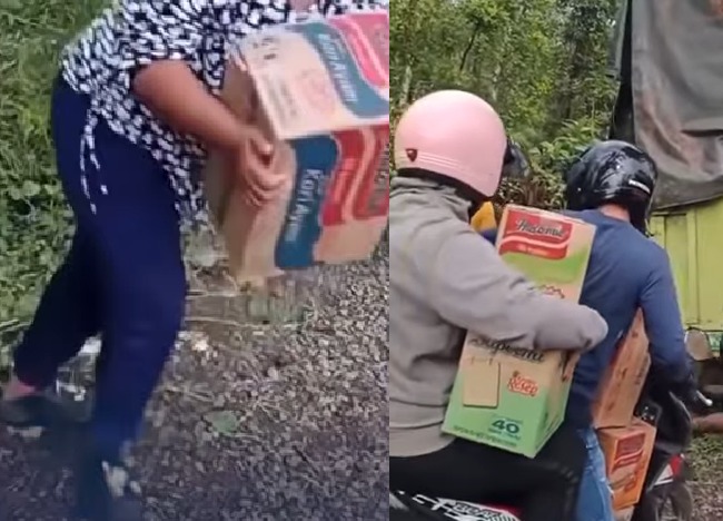 Warga menjarah mie instan dari truk terguling di Banyuasin