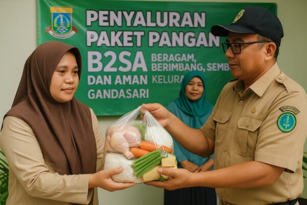 Petugas DKP menyerahkan paket bahan pangan B2SA kepada warga Gandasari, Kota Tangerang.