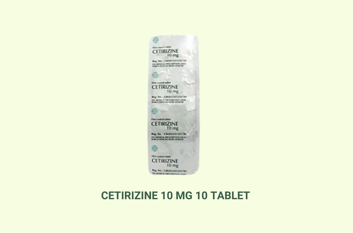 Ilustrasi obat cetirizine dalam bentuk tablet untuk meredakan gatal akibat alergi.