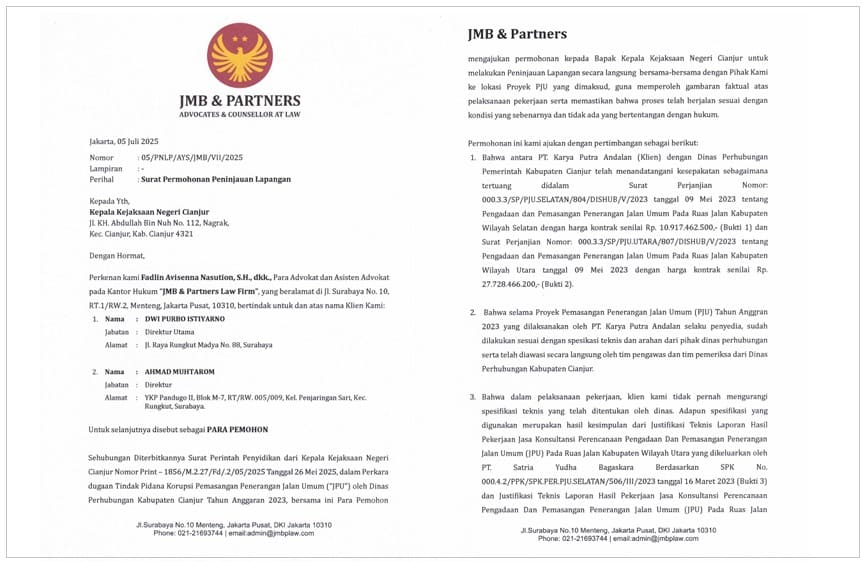 Dwi Purbo Istiyarno saat memberikan pernyataan terkait proyek PJU Cianjur