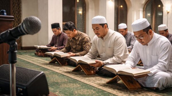 Suasana tadarus Al-Qur’an di masjid saat Ramadan tanpa pengeras suara luar