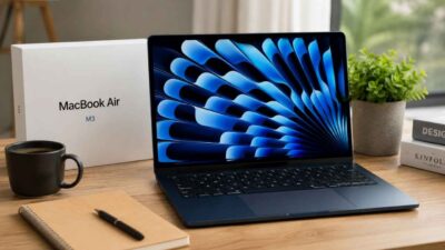 MacBook Air M3 terbaru dengan pilihan layar 13 inci dan 15 inci, panduan membeli berdasarkan harga, spesifikasi, RAM, dan garansi resmi.